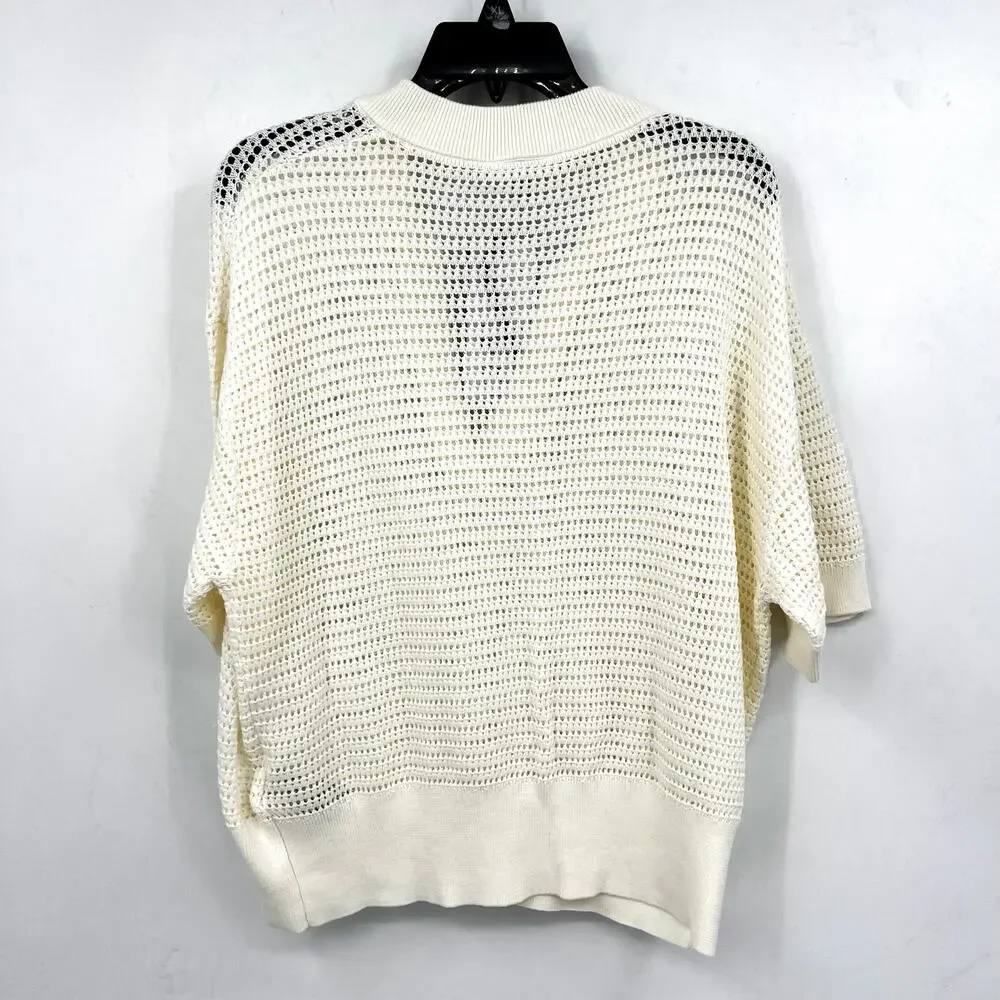 VARLEY Women's Callie Mesh Knit Top Large Beige Egret Short Sleeve NWT - Picture 7 of 13